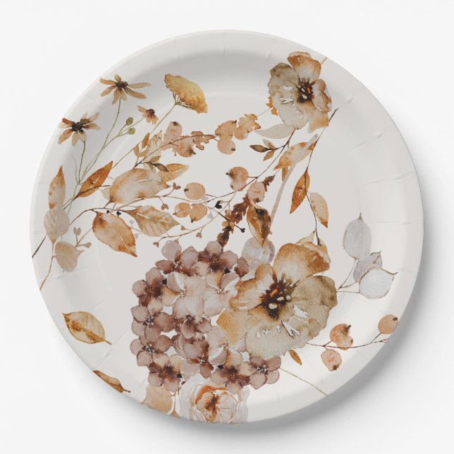 Assiettes En Carton Élégant Mariage Floral de chute de bois (Devant)