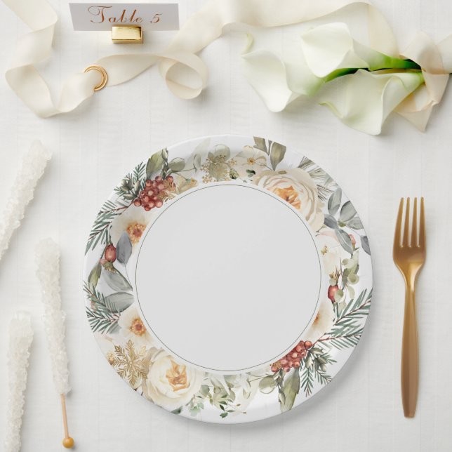 Assiettes En Carton Élégant Mariage floral d'hiver (Mariage)