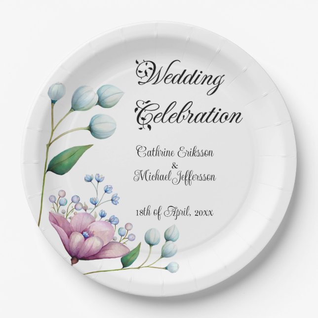Assiettes En Carton Élégant Mariage Floral Soft Botanical Romance (Devant)