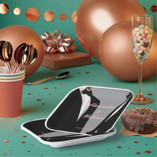 Assiettes En Carton Elégant Mariage gay moderne (Multi)