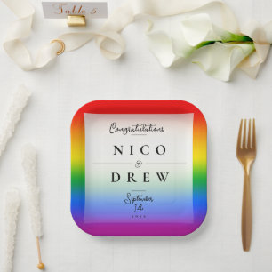 Assiettes En Carton Élégant Mariage LGBTQ+ Pride