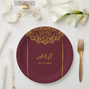 Assiettes En Carton Élégant Mariage Mandala Rouge Et Or