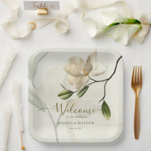 Assiettes En Carton Élégant Mariage oriental blanc Magnolia