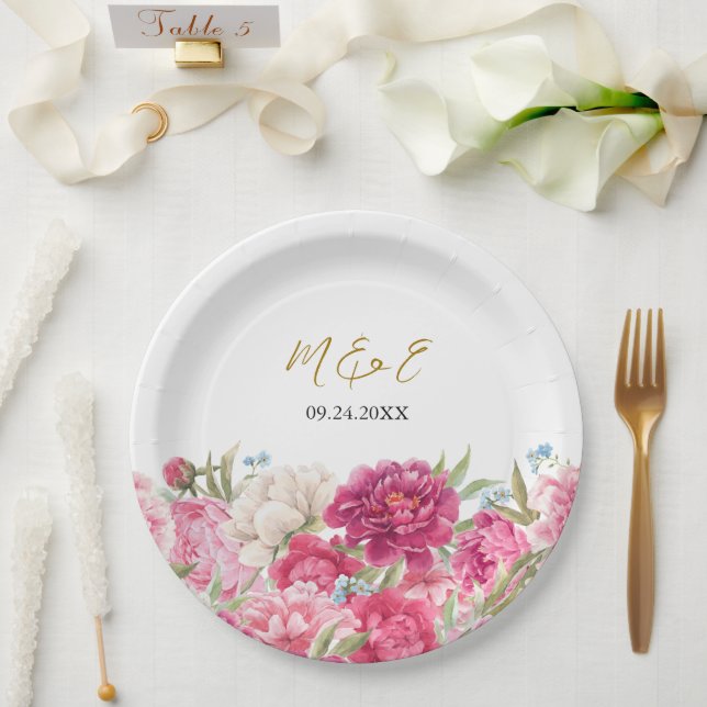 Assiettes En Carton Élégant Mariage rose Peony Florals (Mariage)