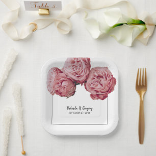 Assiettes En Carton Élégant Mariage rose Roses