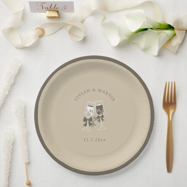 Assiettes En Carton Élégant Mariage vert sable (Mariage)
