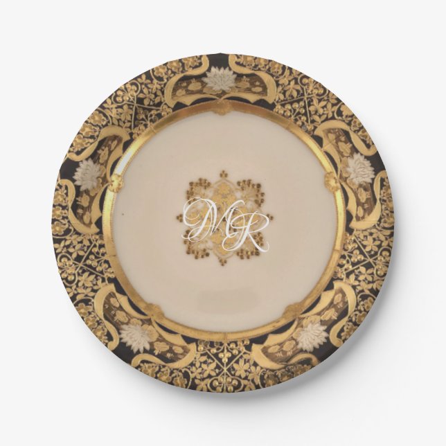 Assiettes En Carton Élégant Mariage viennois Gold service Plaque en pa (Devant)