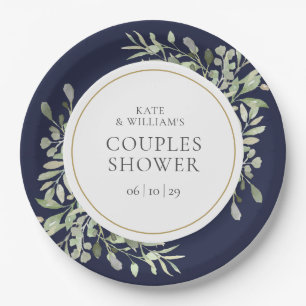 Assiettes En Carton Elégant Marine Bleu Or Bourgogne Couples Douche