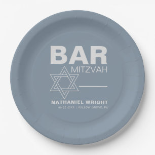 Assiettes En Carton Élégant minimaliste Bleu Bar Mitzvah