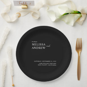 Assiettes En Carton Élégant minimaliste noir et blanc Mariage