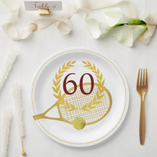 Assiettes En Carton Elégant Modern Gold White Tennis 60e anniversaire