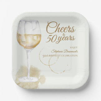 Assiettes En Carton Elégant moderne Cheers Vin blanc 50e anniversaire
