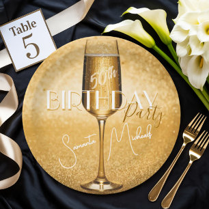 Assiettes En Carton Élégant moderne Gold Adulte Anniversaire Surprise 