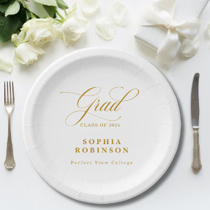 Assiettes En Carton Élégant moderne Gold Script Graduation Party