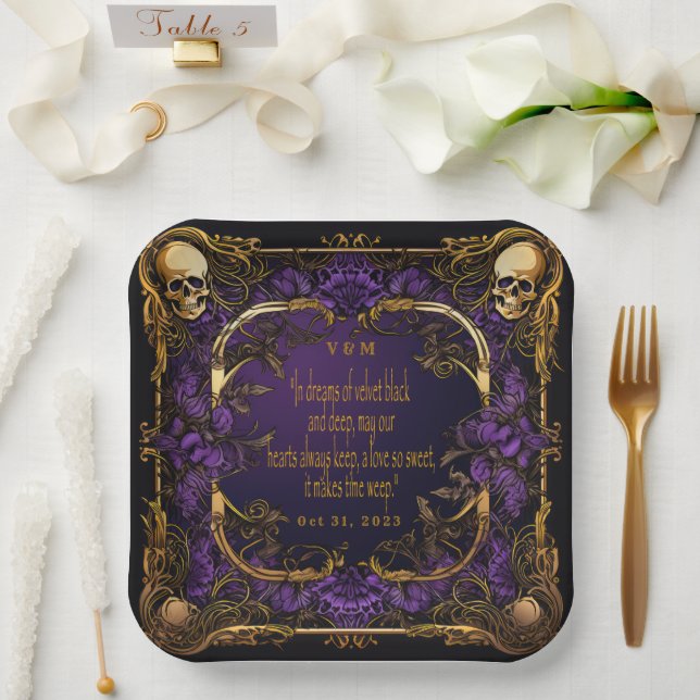 Assiettes En Carton Élégant Monogramme Amour Spell Mariage gothique (Mariage)