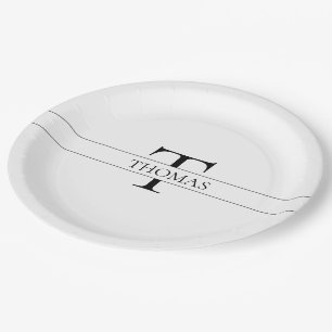 Assiettes En Carton Élégant Monogramme Personnalisé Nom Personnalisé