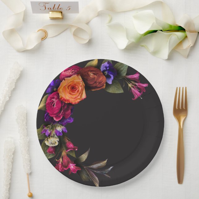Assiettes En Carton Élégant Moody Récolte Vibrant Douche Florale (Mariage)