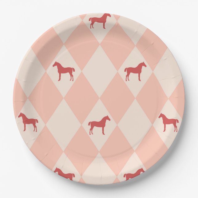 Assiettes En Carton Élégant Motif à cheval Rose Harleqiun (Devant)