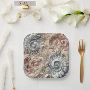 Assiettes En Carton Élégant Motif de dentelle Pastel Gradient