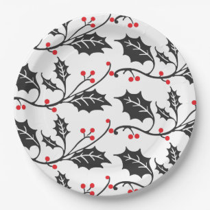 Assiettes En Carton Élégant Motif moderne rouge et noir Holly