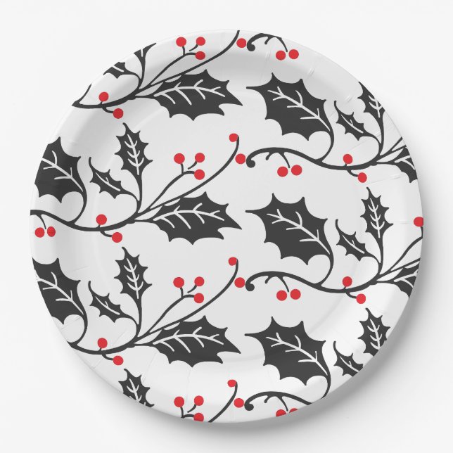 Assiettes En Carton Élégant Motif moderne rouge et noir Holly (Devant)
