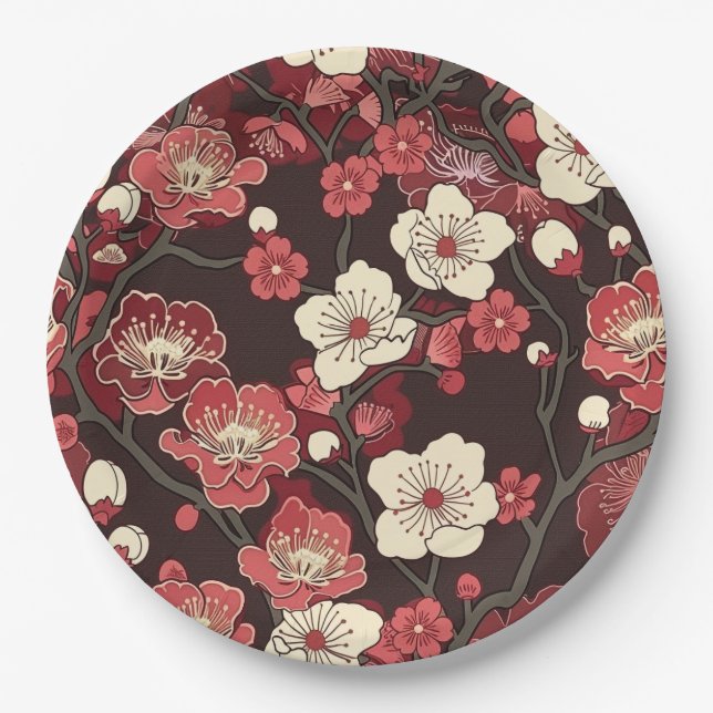 Assiettes En Carton Élégant Motif sans couture en fleur de cerisier (1 (Devant)