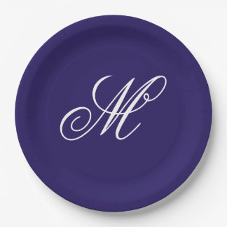 Assiettes En Carton Elegant Navy Blue Monogram Initial 