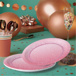 Assiettes En Carton Elégant néon rose rétro noir Sweet 16e anniversair