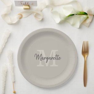 Assiettes En Carton Élégant Neutre Nom et Monogramme initial 