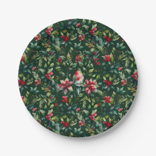 Assiettes En Carton Élégant Noël Botanique hiver Robin vacances
