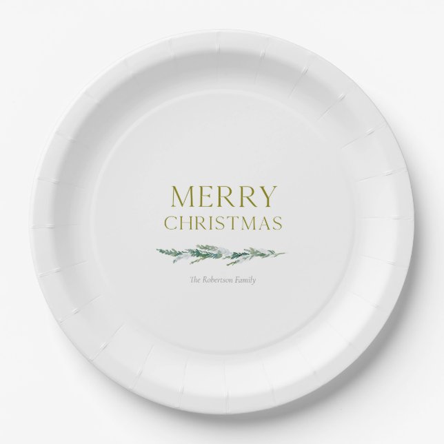 Assiettes En Carton Elegant Noël Evergreen Personnalisé  (Devant)