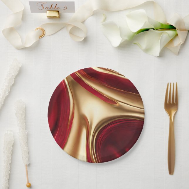 Assiettes En Carton Élégant Noël-Rouge et Or- (Mariage)