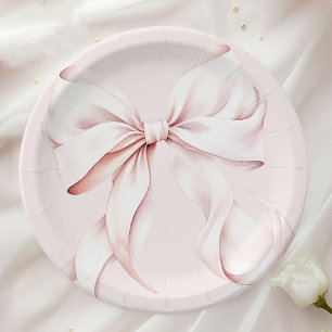 Assiettes En Carton  Élégant Nœud Rose Bébé Baby Shower