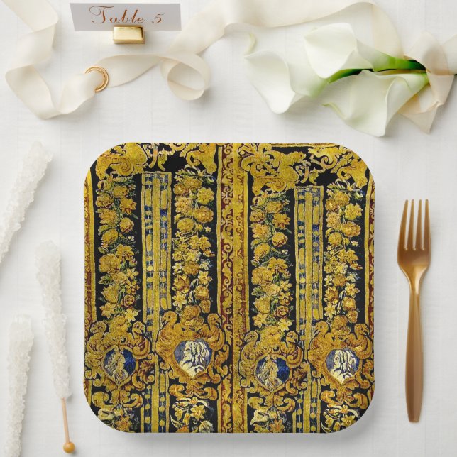 Assiettes En Carton Élégant noir et or (Mariage)