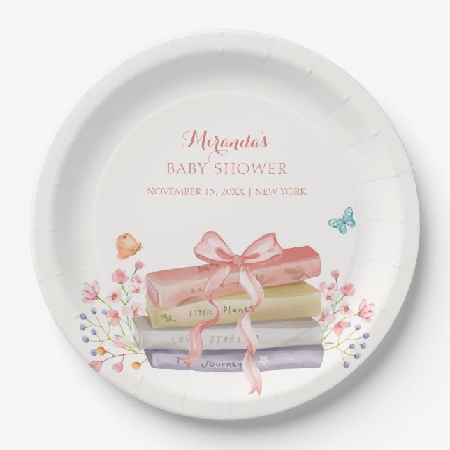 Assiettes En Carton Élégant nouveau chapitre Floral Bow Baby shower li (Devant)