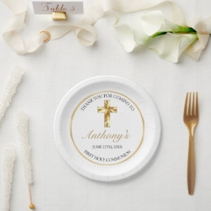 Assiettes En Carton Elégant or premier saint Merci Communion