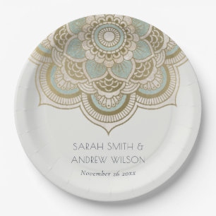 Assiettes En Carton Elégant Ornate Gold Turquoise Turquoise Mandala Ma