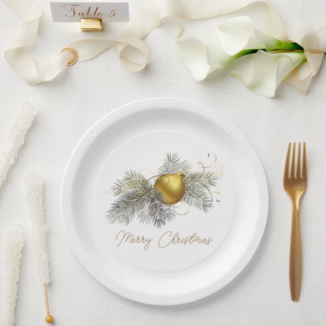 Assiettes En Carton Élégant ornement d'or de Noël (Mariage)