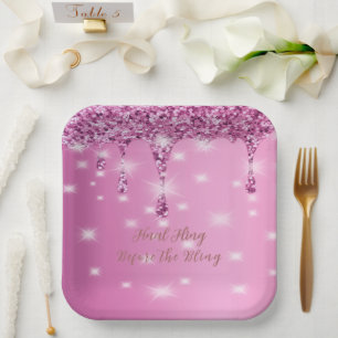 Assiettes En Carton Élégant paillettes rose chaud goutte à goutte ente