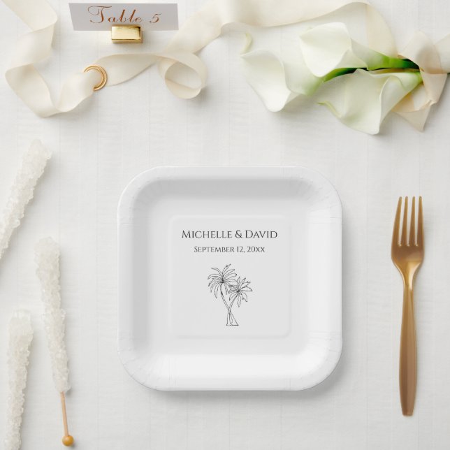 Assiettes En Carton Elégant Palmiers Destination Plage Mariage (Mariage)
