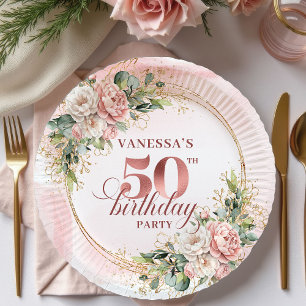 Assiettes En Carton Élégant papier anniversaire 50 ans Rose Gold végét