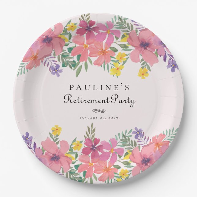 Assiettes En Carton Élégant Parti de retraite Florale Rose violet (Devant)