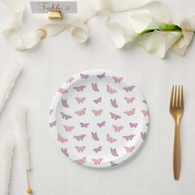 Assiettes En Carton Élégant Pastel Butterflies Motif | BABY SHOWER (Mariage)