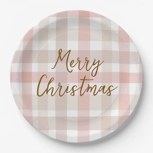 Assiettes En Carton Elegant Pastel Plaid Merry Christmas Paper Plates (Devant)