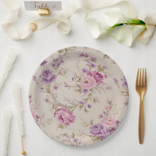 Assiettes En Carton Elégant Pastel & Purple Garden Blooms"