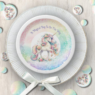 Assiettes En Carton Élégant Pastel Radiant Rainbow Unicorn Thème