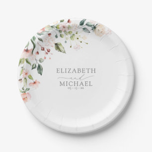 Assiettes En Carton Elégant Peach Rose Aquarelle Mariage Floral