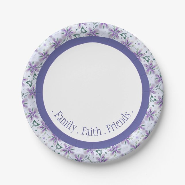 Assiettes En Carton Élégant périwinkle à motifs floraux (Devant)