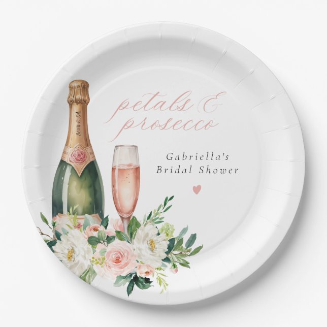 Assiettes En Carton Élégant Pétales et Fête des mariées Prosecco (Devant)