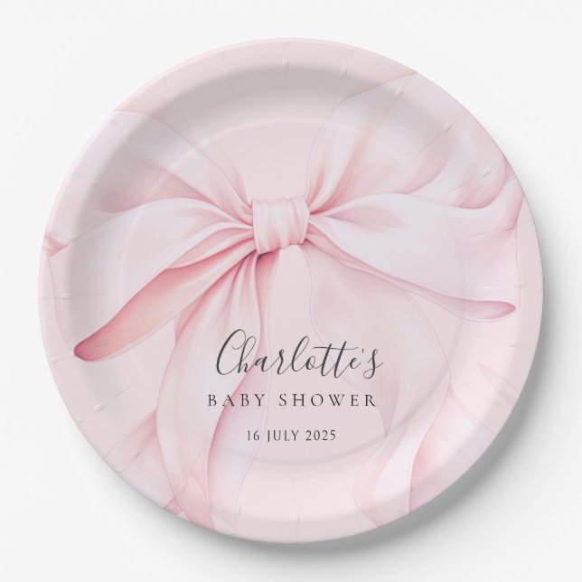 Assiettes En Carton  Elegant Pink Bow Baby Bridal Shower (Devant)